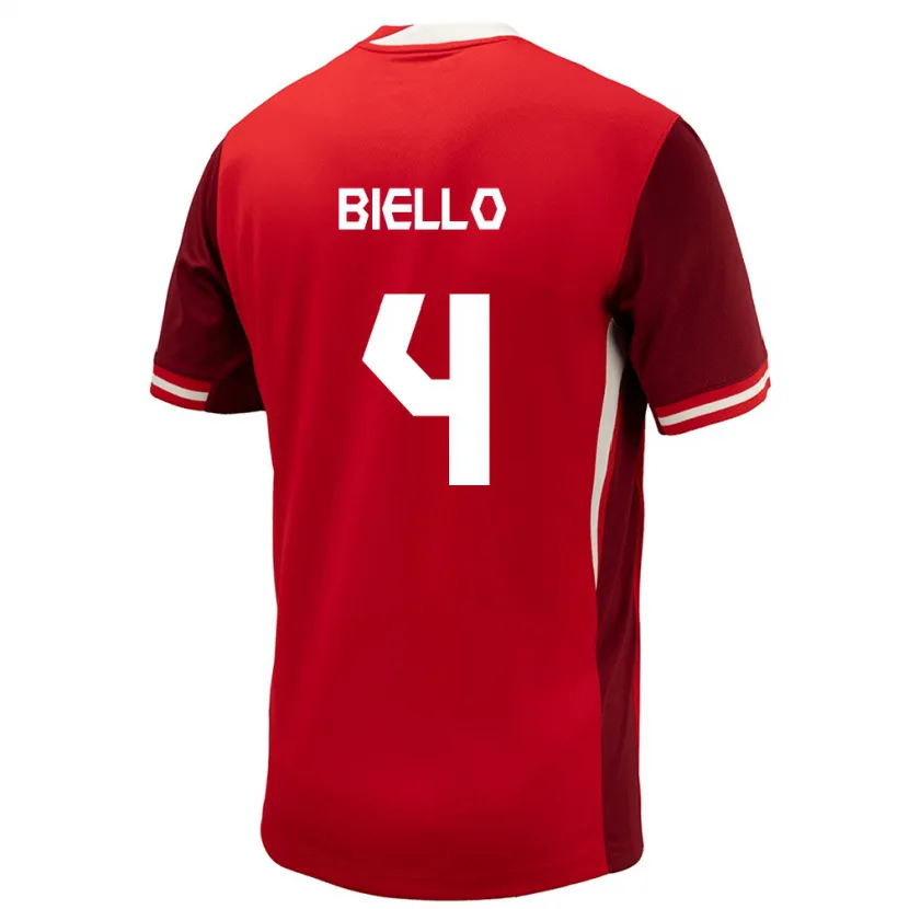 DanxenキッズカナダAlessandro Biello#4赤ホームシャツ24-26ジャージーユニフォーム