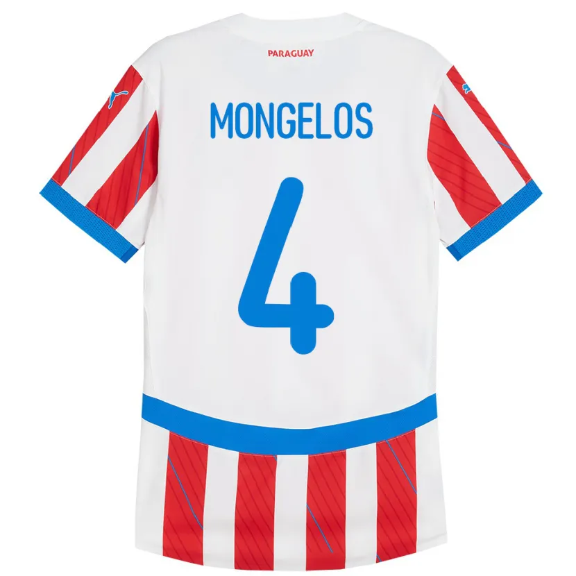 DanxenキッズパラグアイRolando Mongelós#4赤、白ホームシャツ24-26ジャージーユニフォーム