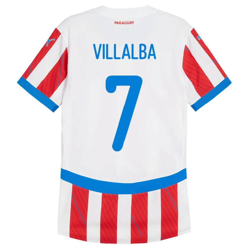 DanxenキッズパラグアイRodrigo Villalba#7赤、白ホームシャツ24-26ジャージーユニフォーム