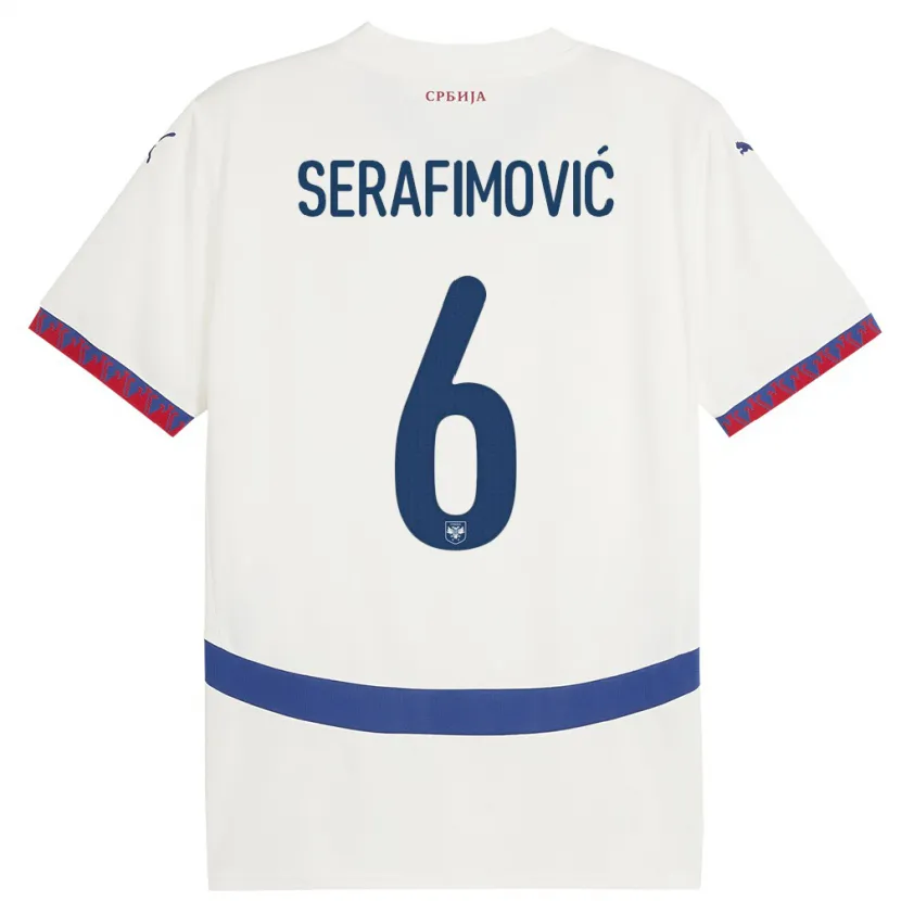 DanxenキッズセルビアVojin Serafimovic#6白アウェイシャツ24-26ジャージーユニフォーム