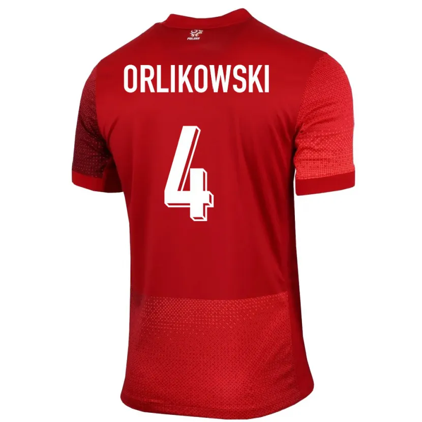 DanxenキッズポーランドIgor Orlikowski#4赤アウェイシャツ24-26ジャージーユニフォーム