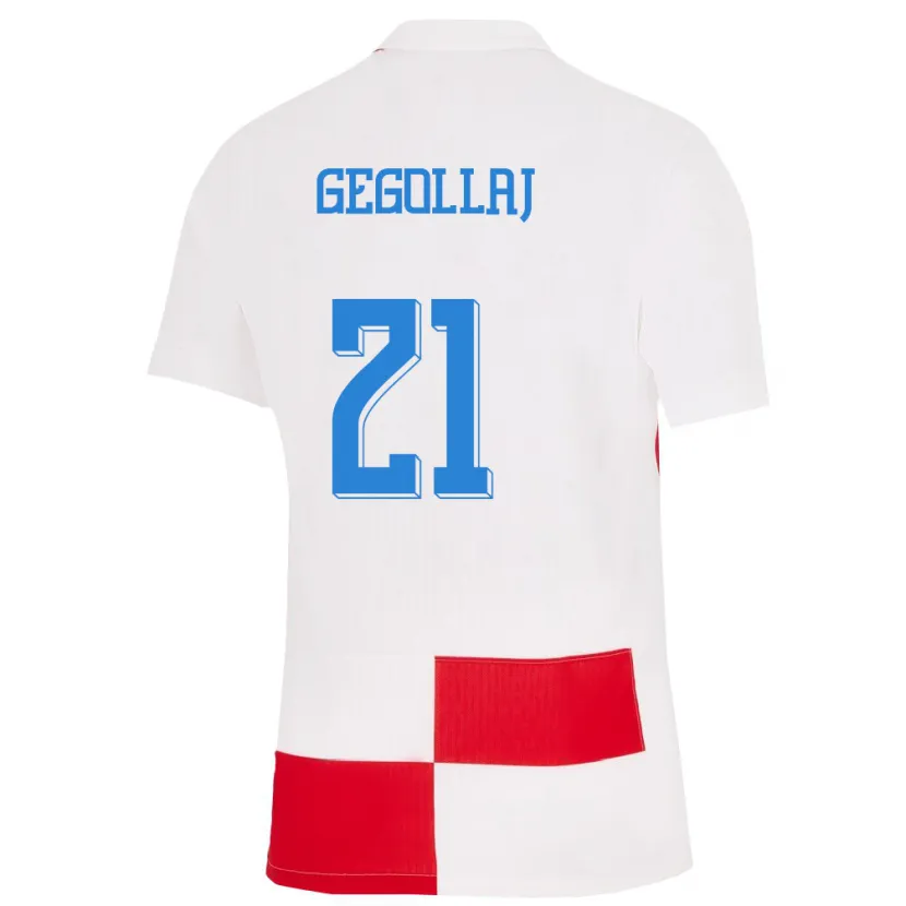DanxenメンズクロアチアFatjesa Gegollaj#21赤、白ホームシャツ24-26ジャージーユニフォーム