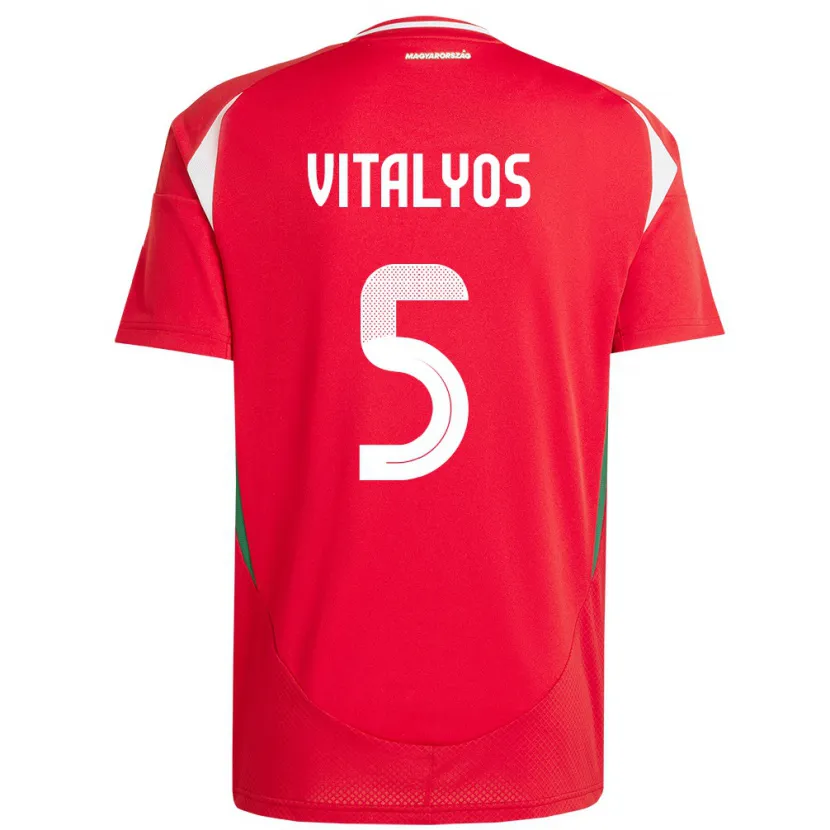 DanxenメンズハンガリーViktor Vitályos#5赤ホームシャツ24-26ジャージーユニフォーム