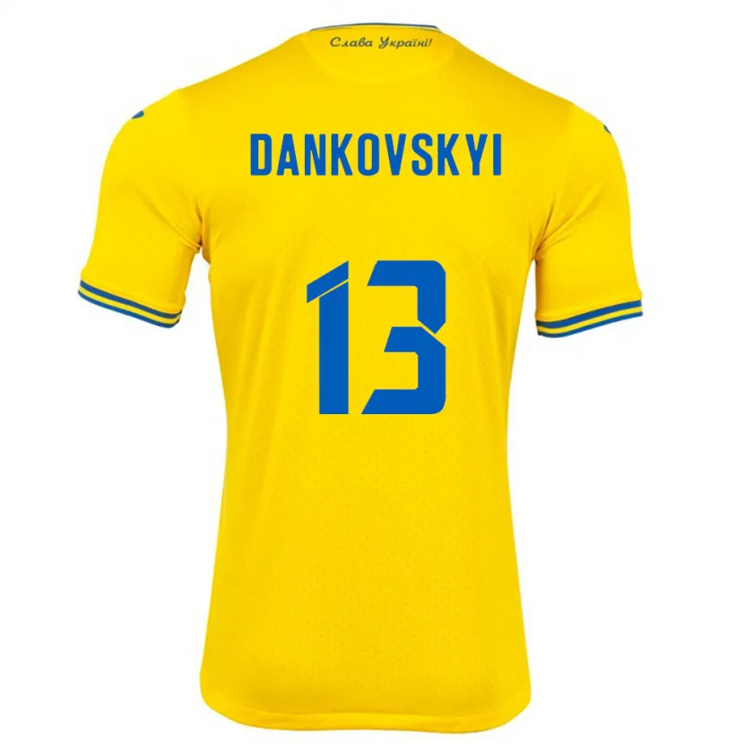 DanxenメンズウクライナYegor Dankovskyi#13黄ホームシャツ24-26ジャージーユニフォーム