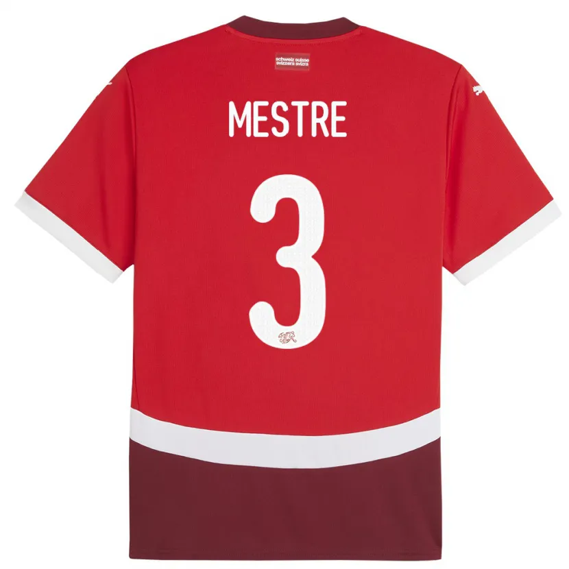 DanxenレディーススイスLuis Mestre#3赤ホームシャツ24-26ジャージーユニフォーム