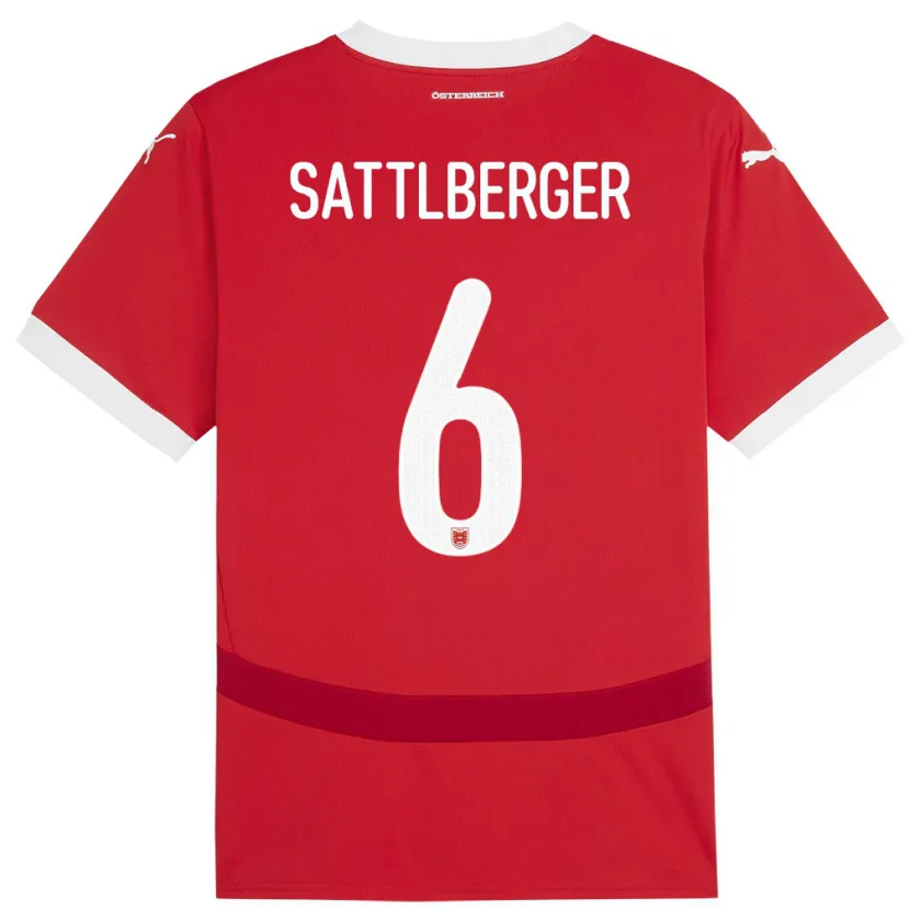 DanxenレディースオーストリアNikolas Sattlberger#6赤ホームシャツ24-26ジャージーユニフォーム