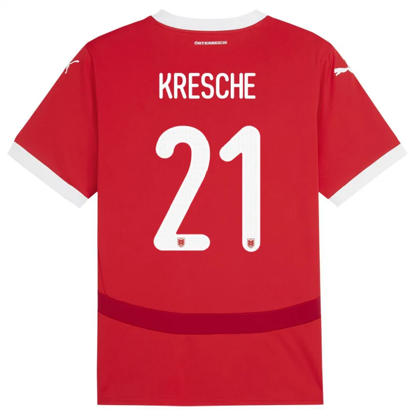 DanxenレディースオーストリアIsabella Kresche#21赤ホームシャツ24-26ジャージーユニフォーム