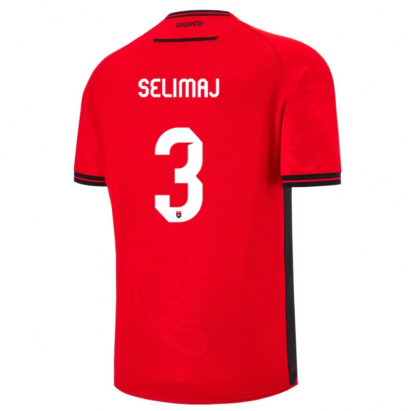 DanxenキッズアルバニアErmis Selimaj#3赤 黒ホームシャツ26-28ジャージーユニフォーム
