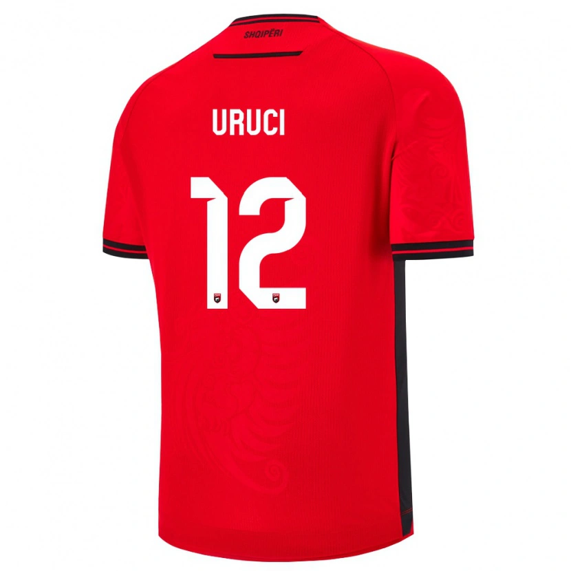 DanxenキッズアルバニアKlejton Uruci#12赤 黒ホームシャツ26-28ジャージーユニフォーム