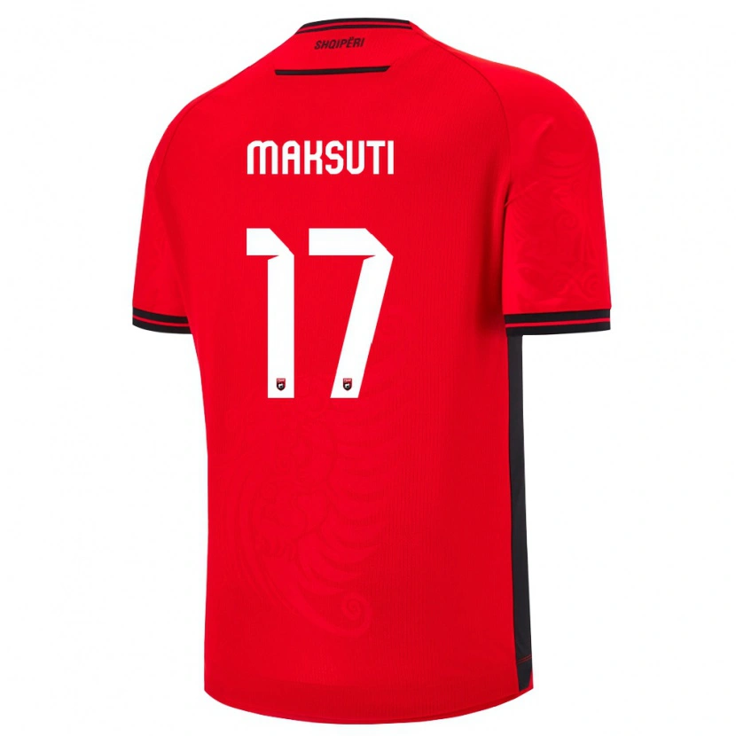 DanxenキッズアルバニアErald Maksuti#17赤 黒ホームシャツ26-28ジャージーユニフォーム