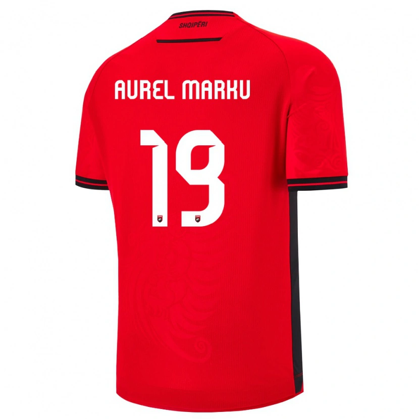 DanxenキッズアルバニアAurel Marku#19赤 黒ホームシャツ26-28ジャージーユニフォーム