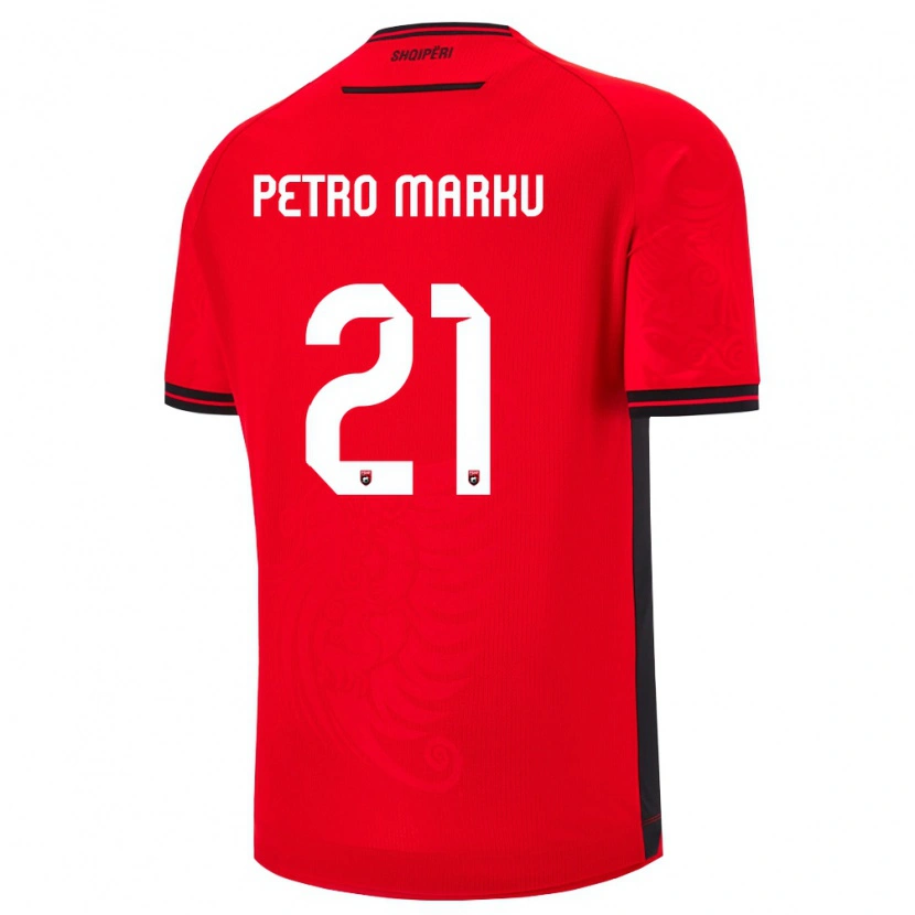 DanxenキッズアルバニアPetro Marku#21赤 黒ホームシャツ26-28ジャージーユニフォーム