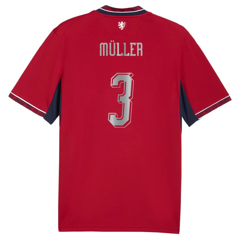 DanxenキッズチェコLukas Müller#3赤 白 紺ホームシャツ26-28ジャージーユニフォーム