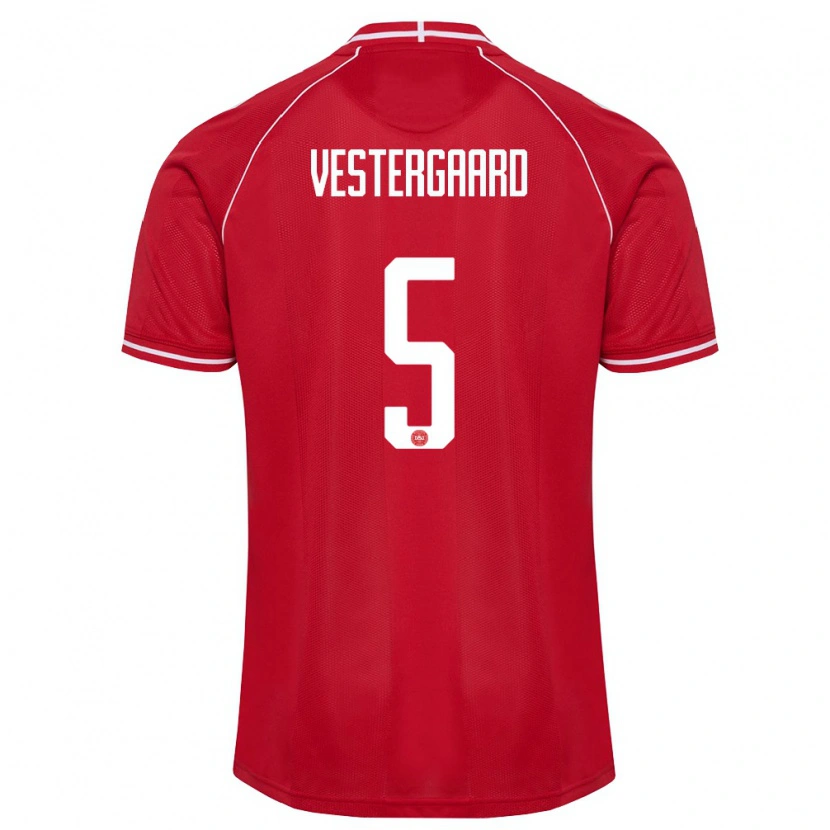 DanxenキッズデンマークFrederik Vestergaard#5赤 白ホームシャツ26-28ジャージーユニフォーム