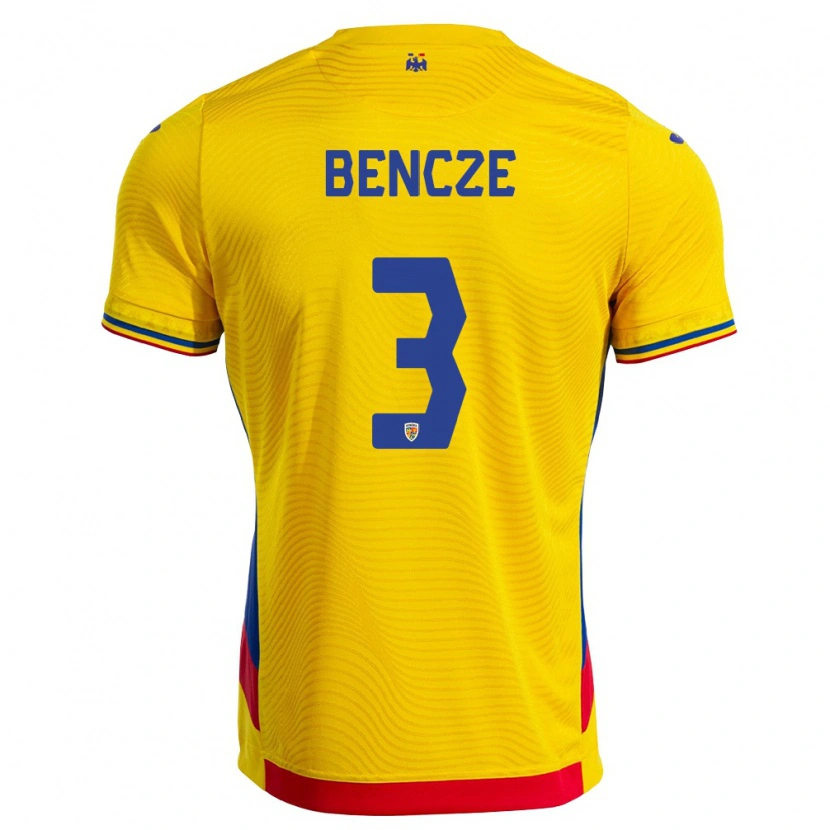 DanxenキッズルーマニアLóránd Bencze#3黄 赤ホームシャツ26-28ジャージーユニフォーム