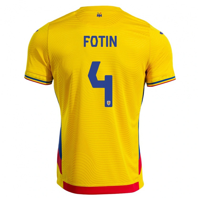 DanxenキッズルーマニアRareș Fotin#4黄 赤ホームシャツ26-28ジャージーユニフォーム