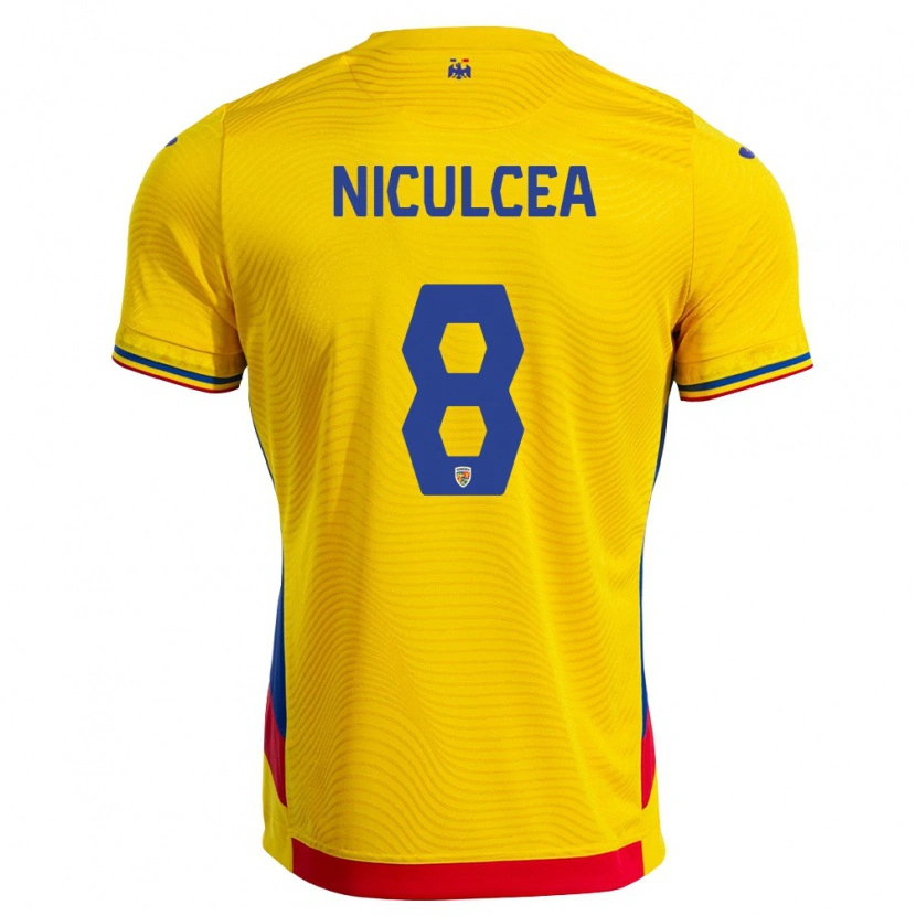 DanxenキッズルーマニアAndrei Niculcea#8黄 赤ホームシャツ26-28ジャージーユニフォーム