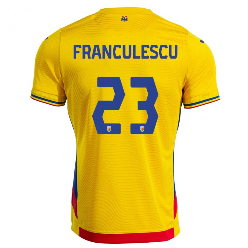 DanxenキッズルーマニアAdrian Frănculescu#23黄 赤ホームシャツ26-28ジャージーユニフォーム