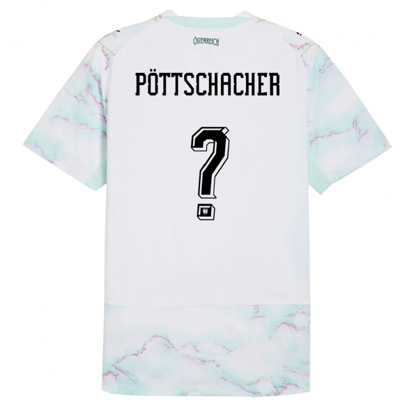 DanxenキッズオーストリアBeni Pöttschacher#0白 緑 金アウェイシャツ26-28ジャージーユニフォーム