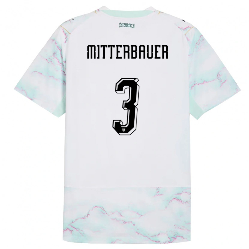 DanxenキッズオーストリアElias Mitterbauer#3白 緑 金アウェイシャツ26-28ジャージーユニフォーム