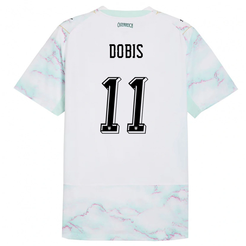 DanxenキッズオーストリアDominik Dobis#11白 緑 金アウェイシャツ26-28ジャージーユニフォーム