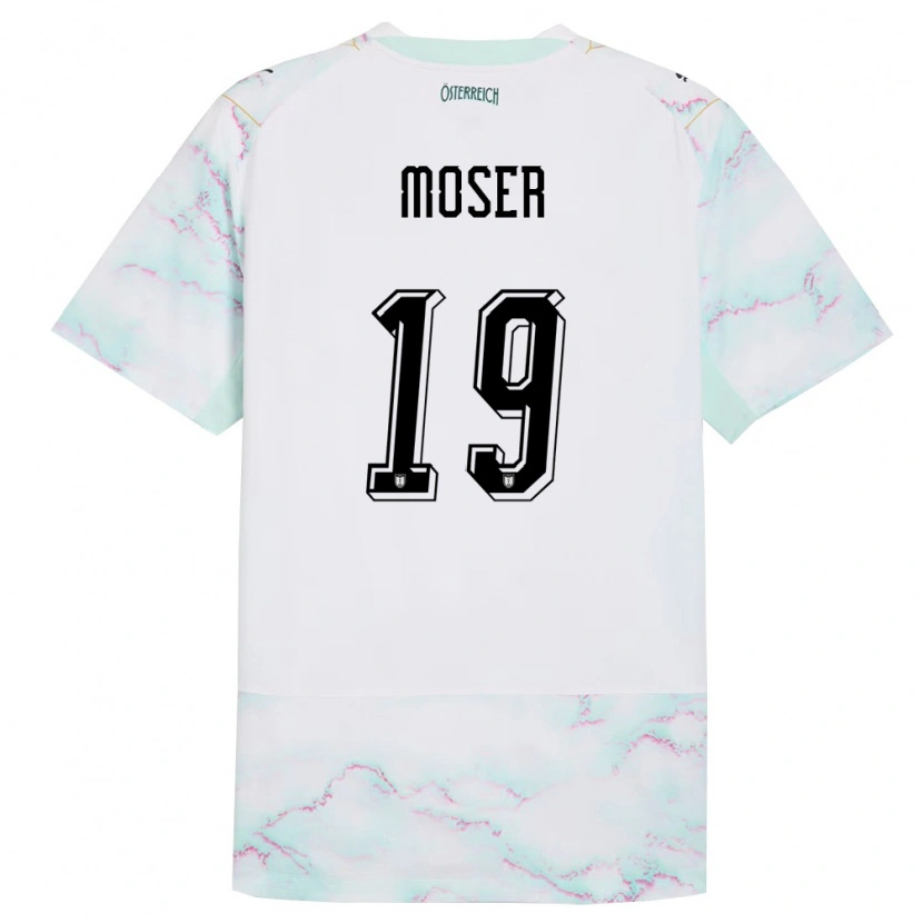 DanxenキッズオーストリアJohannes Moser#19白 緑 金アウェイシャツ26-28ジャージーユニフォーム