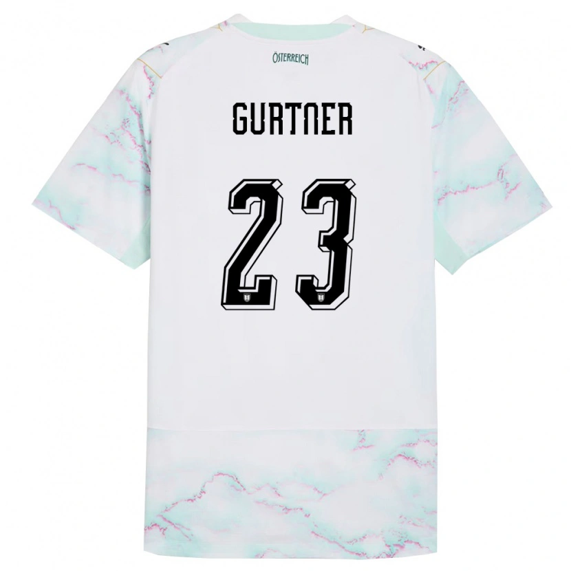 DanxenキッズオーストリアAndrea Gurtner#23白 緑 金アウェイシャツ26-28ジャージーユニフォーム