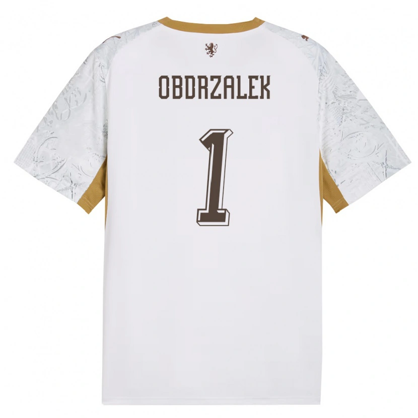 DanxenキッズチェコMarek Obdrzalek#1オフホワイト 金 灰アウェイシャツ26-28ジャージーユニフォーム