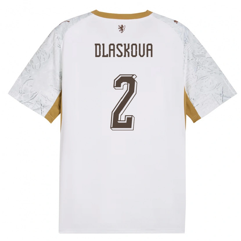 DanxenキッズチェコAnna Dlasková#2オフホワイト 金 灰アウェイシャツ26-28ジャージーユニフォーム