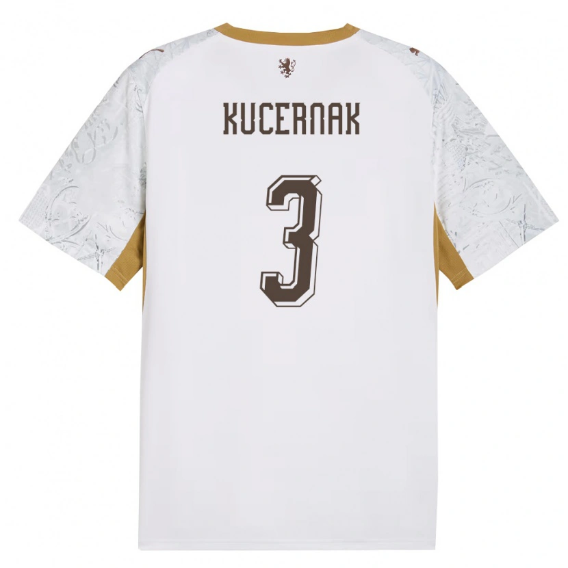 DanxenキッズチェコFilip Kucernak#3オフホワイト 金 灰アウェイシャツ26-28ジャージーユニフォーム