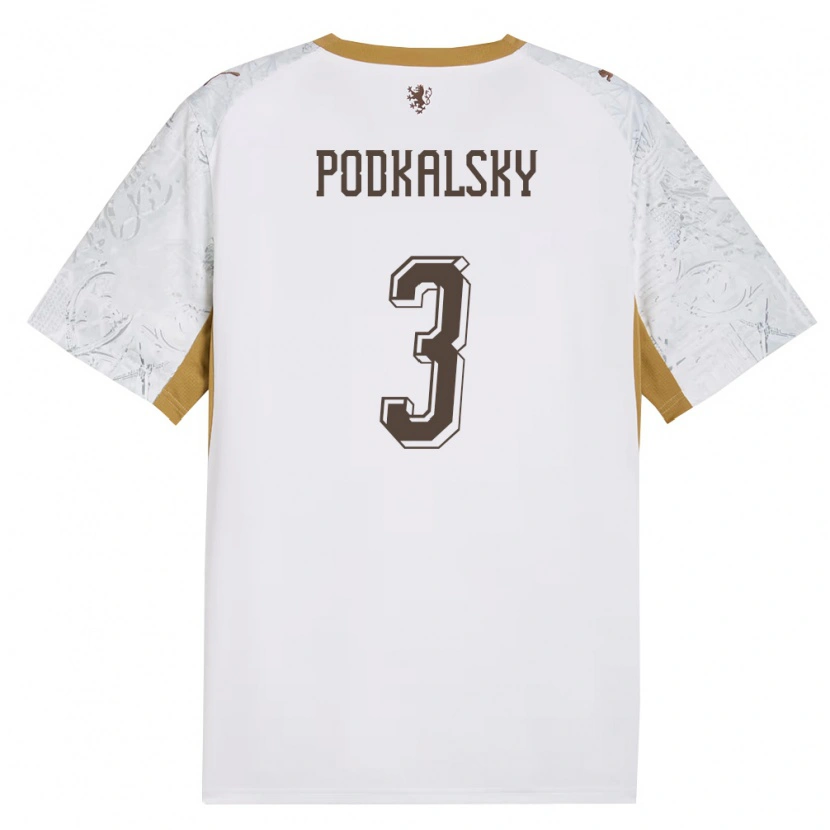 DanxenキッズチェコJakub Podkalsky#3オフホワイト 金 灰アウェイシャツ26-28ジャージーユニフォーム