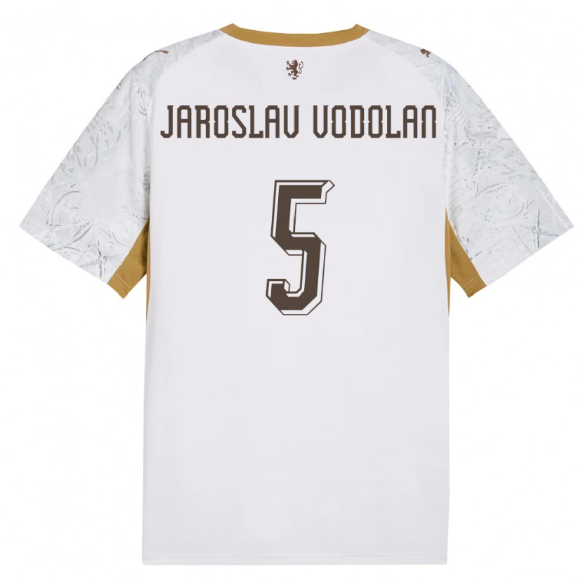 DanxenキッズチェコStepan Jaroslav Vodolan#5オフホワイト 金 灰アウェイシャツ26-28ジャージーユニフォーム