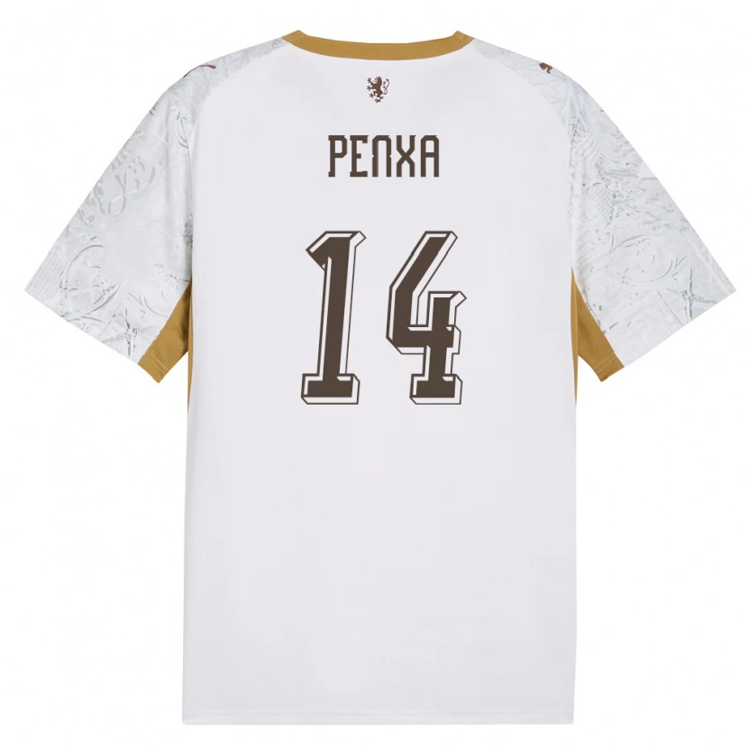 DanxenキッズチェコOndrej Penxa#14オフホワイト 金 灰アウェイシャツ26-28ジャージーユニフォーム