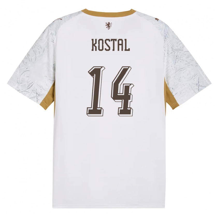DanxenキッズチェコDavid Kostal#14オフホワイト 金 灰アウェイシャツ26-28ジャージーユニフォーム