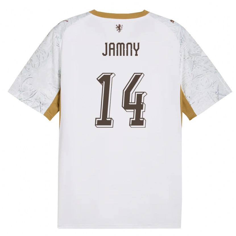 DanxenキッズチェコDavid Jamny#14オフホワイト 金 灰アウェイシャツ26-28ジャージーユニフォーム