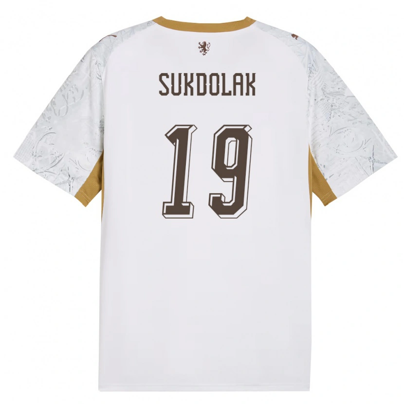 DanxenキッズチェコAles Sukdolak#19オフホワイト 金 灰アウェイシャツ26-28ジャージーユニフォーム