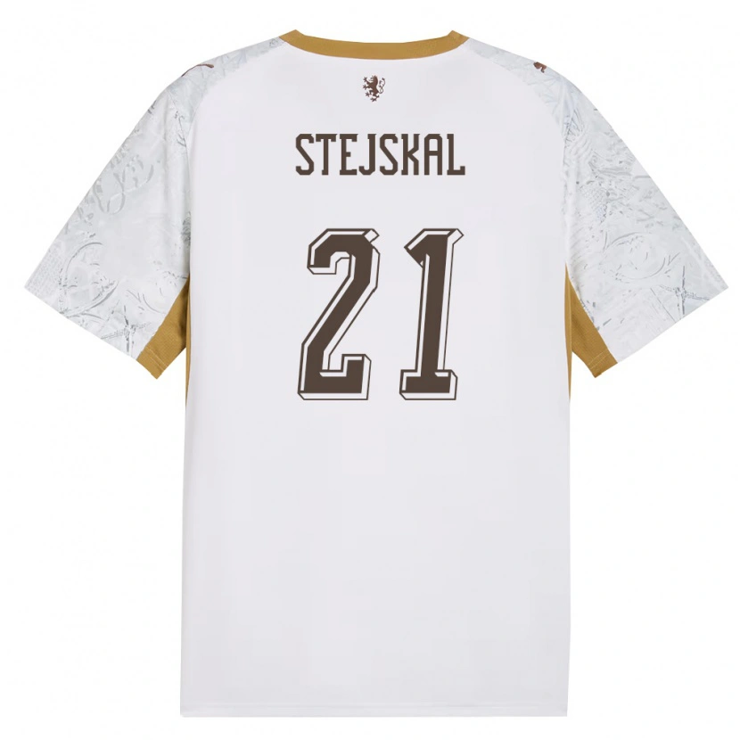 DanxenキッズチェコOndrej Stejskal#21オフホワイト 金 灰アウェイシャツ26-28ジャージーユニフォーム