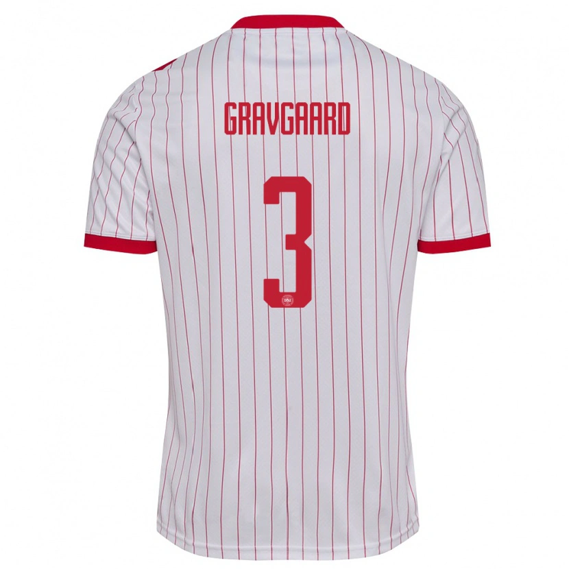 DanxenキッズデンマークGustav Gravgaard#3白 赤アウェイシャツ26-28ジャージーユニフォーム