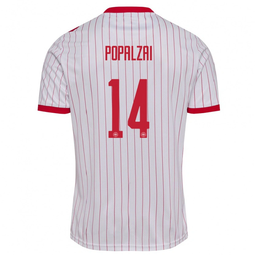 DanxenキッズデンマークDaryosh Popalzai#14白 赤アウェイシャツ26-28ジャージーユニフォーム
