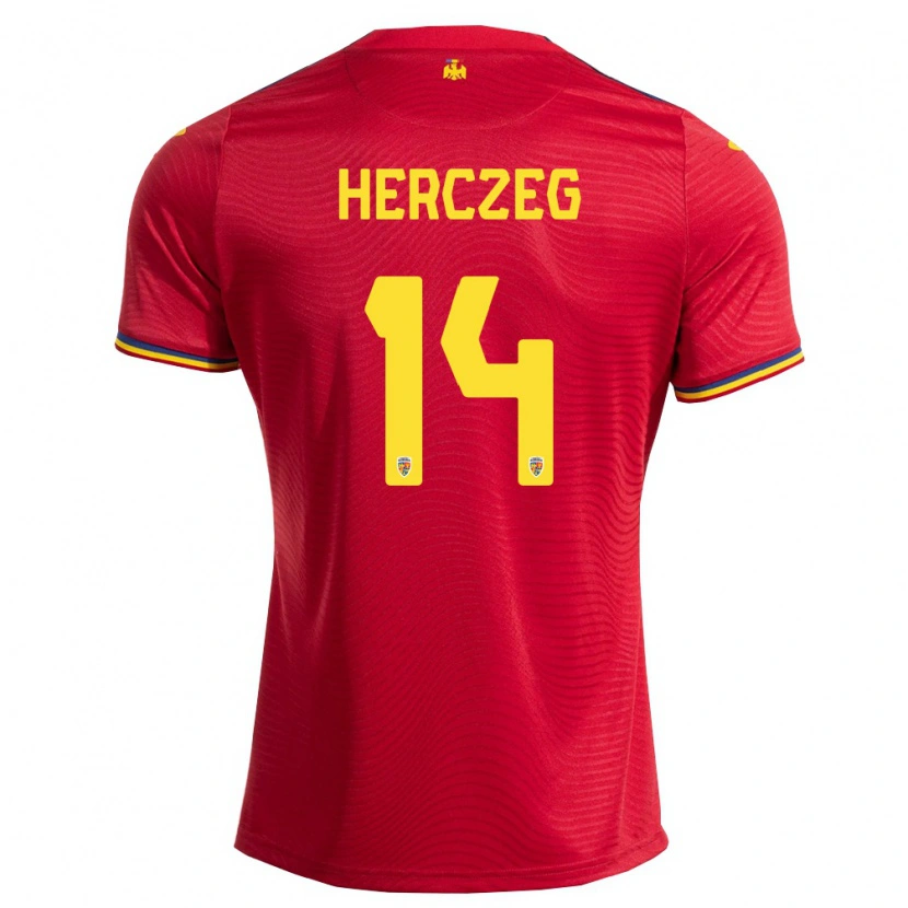 DanxenキッズルーマニアAndrea Herczeg#14赤 紺 黄アウェイシャツ26-28ジャージーユニフォーム