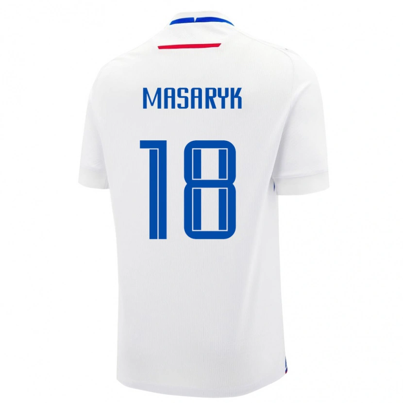 Danxenキッズスロバキアアンディー・マサリク#18白 青アウェイシャツ26-28ジャージーユニフォーム