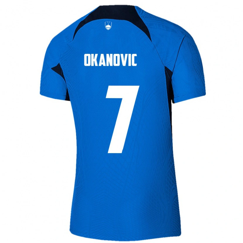 DanxenキッズスロベニアDeen Okanovic#7青 白アウェイシャツ26-28ジャージーユニフォーム