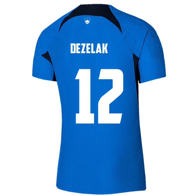 DanxenキッズスロベニアMatej Dezelak#12青 白アウェイシャツ26-28ジャージーユニフォーム