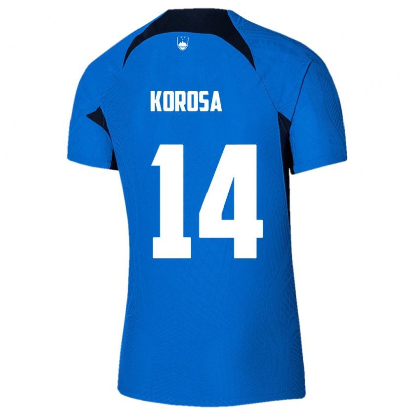 DanxenキッズスロベニアAnej Koroša#14青 白アウェイシャツ26-28ジャージーユニフォーム