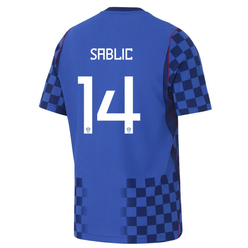 DanxenメンズクロアチアVito Sablic#14青 紺 赤アウェイシャツ26-28ジャージーユニフォーム