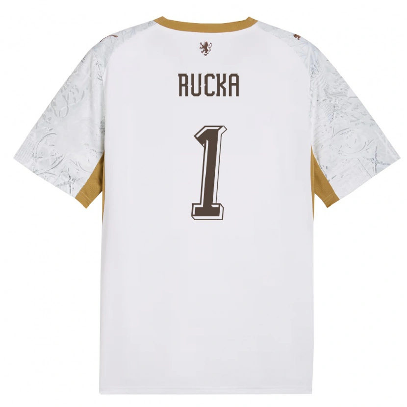 DanxenメンズチェコFilip Rucka#1オフホワイト 金 灰アウェイシャツ26-28ジャージーユニフォーム