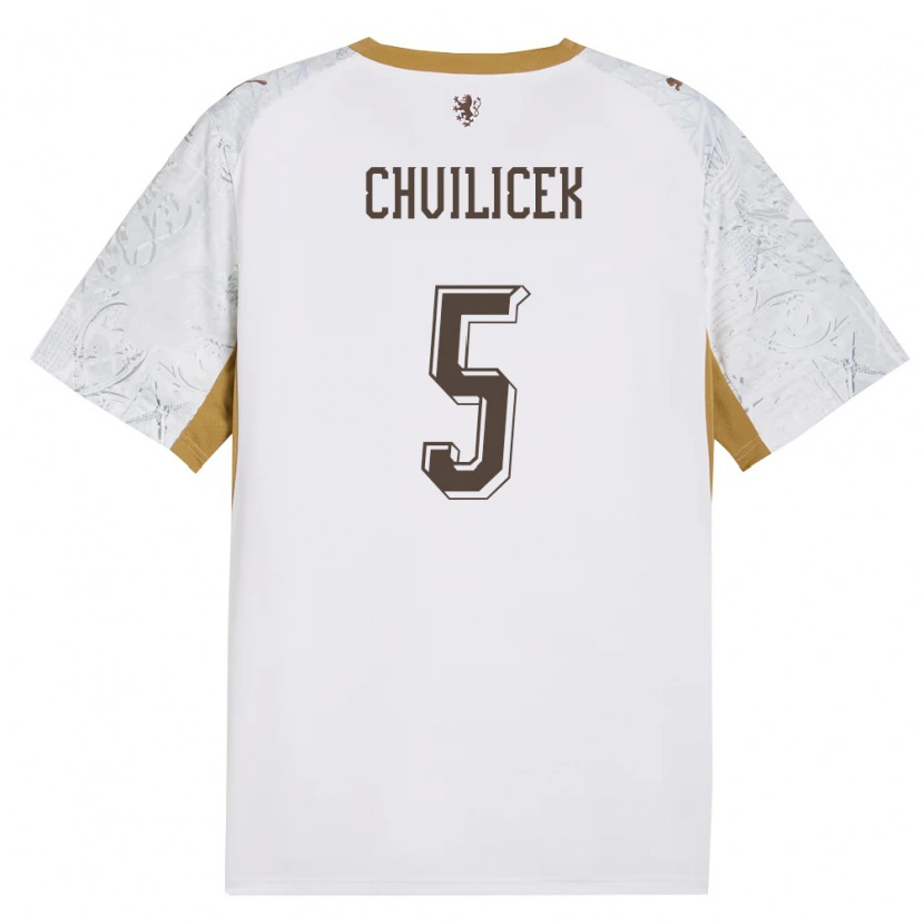 DanxenメンズチェコJakub Chvilicek#5オフホワイト 金 灰アウェイシャツ26-28ジャージーユニフォーム