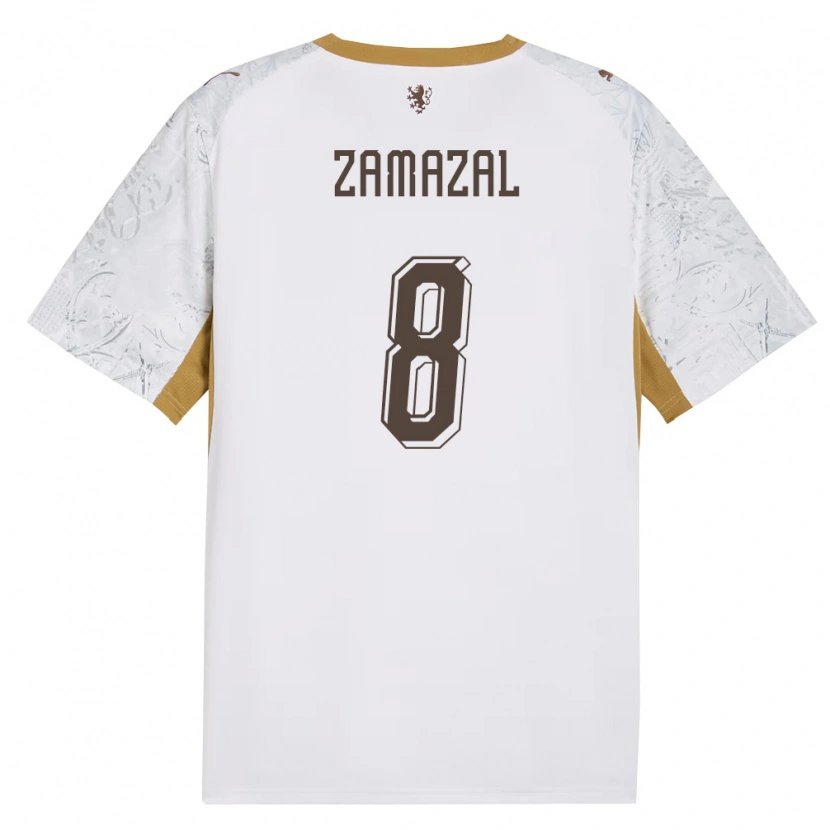 DanxenメンズチェコDenis Zamazal#8オフホワイト 金 灰アウェイシャツ26-28ジャージーユニフォーム