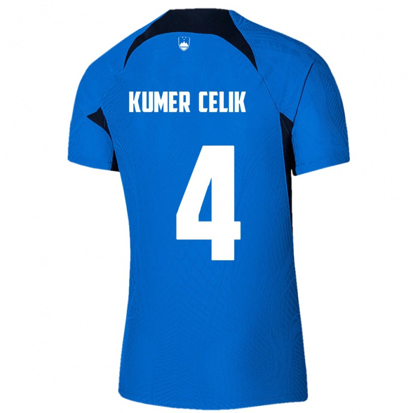 DanxenメンズスロベニアAn Kumer Celik#4青 白アウェイシャツ26-28ジャージーユニフォーム