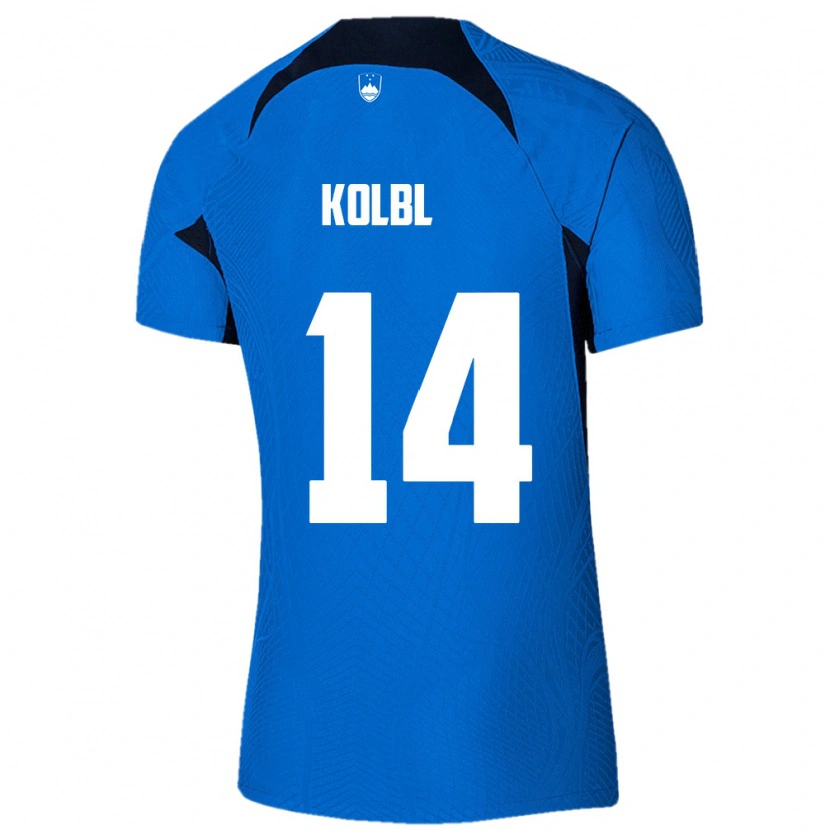 DanxenメンズスロベニアŠpela Kolbl#14青 白アウェイシャツ26-28ジャージーユニフォーム